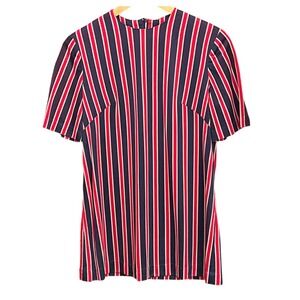 Vintage 70s Red Navy Stripe Mod Knit Top Talon Zip Sporty Chic Nautical Coastal